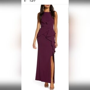 Practically New! Eliza J Ruffle Front Gown in Wine Color